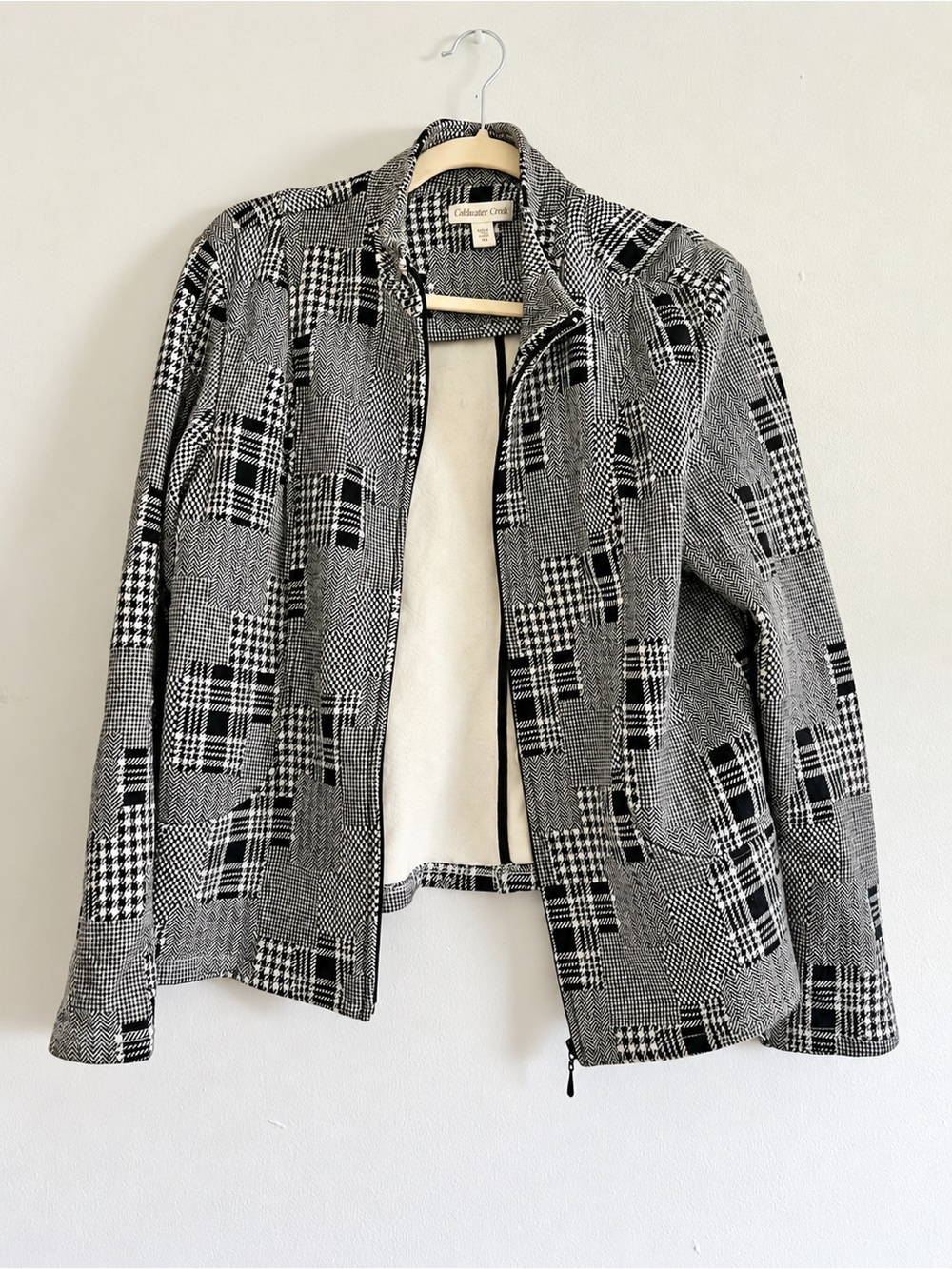 Coldwater Creek Fall Black & White Patterned Zip Jacket Size 16